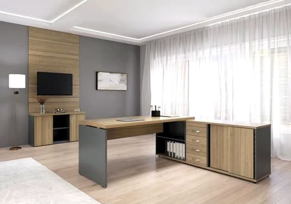 Mesa para Escritório em L Diretor 190x180cm Preto/Noce Naturalle