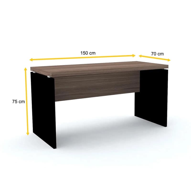 Mesa de Escritório Pé Painel Pe40 em Mdp 150 x 70 cm Base Preta Cor Walnut Base Preta
