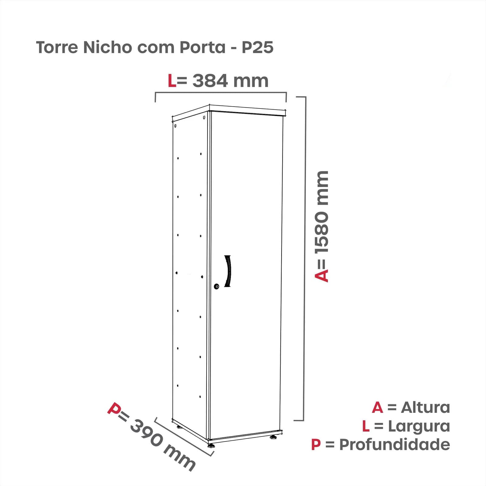 Armário Torre P40 em MPD - 4 compartimentos grandes, porta com chave