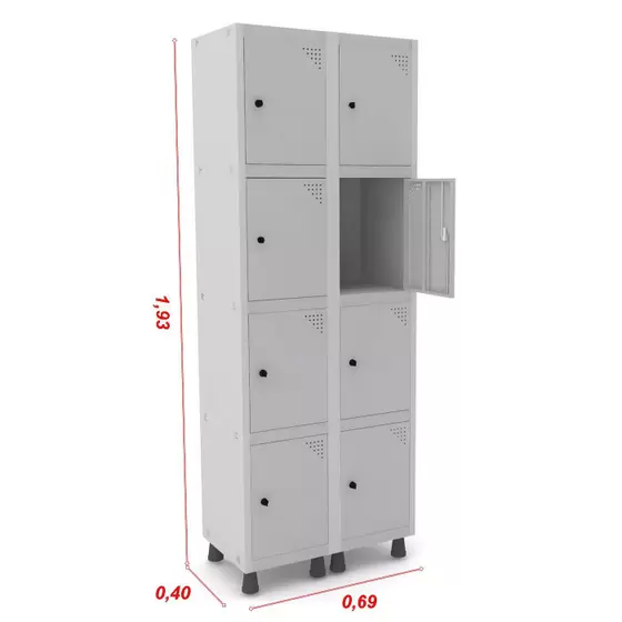 Roupeiro de Aço 8 Portas Cinza Cristal