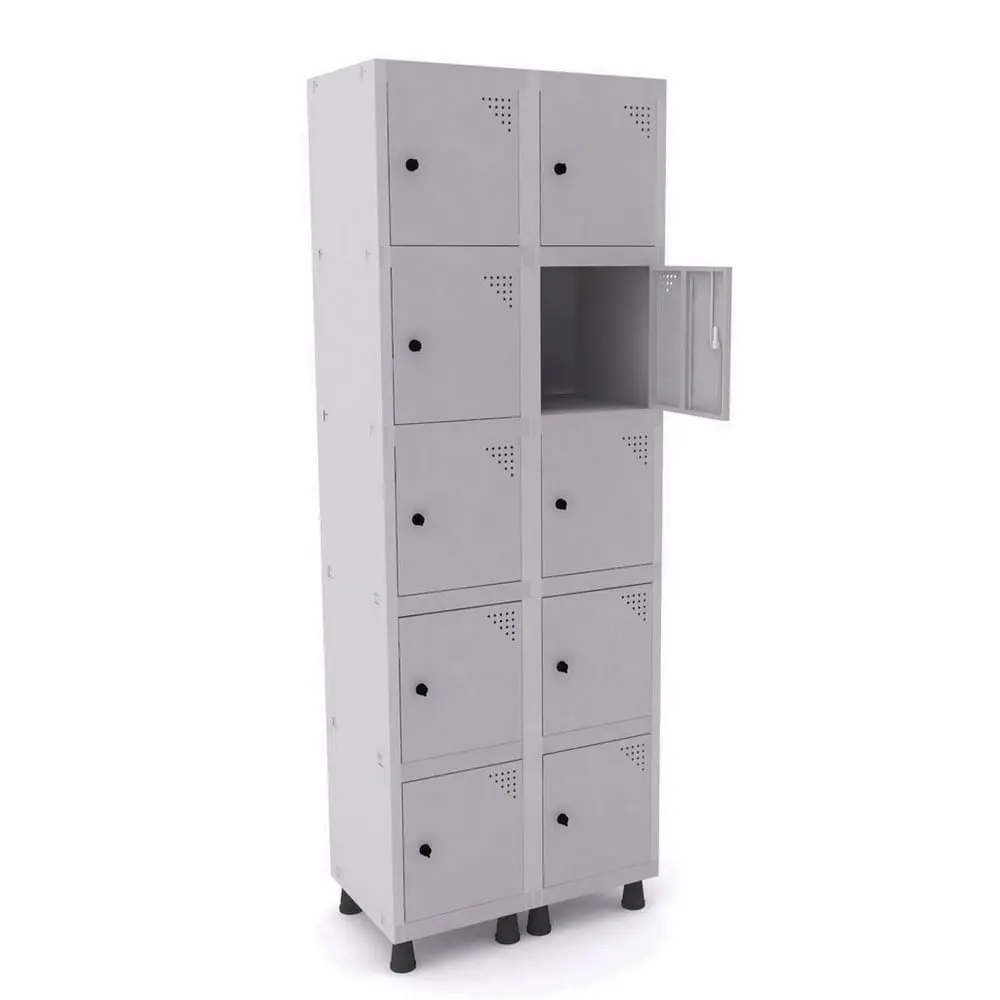 Armário Roupeiro de Aço 10 portas Cinza Cristal