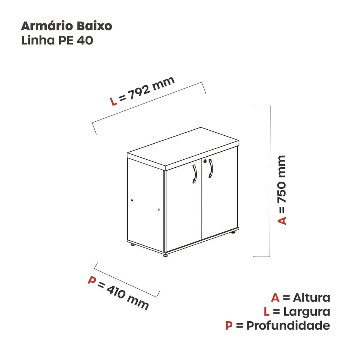 Armário para Escritório Baixo 2 Portas com Chave