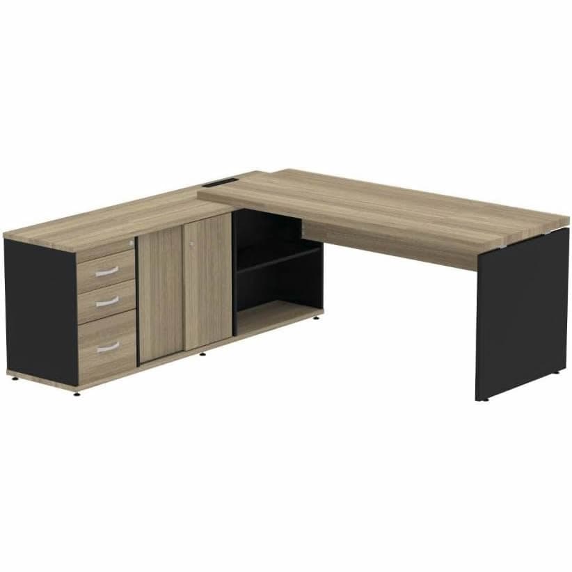 Mesa para Escritório em L Diretor 190x180cm Preto/Noce Naturalle