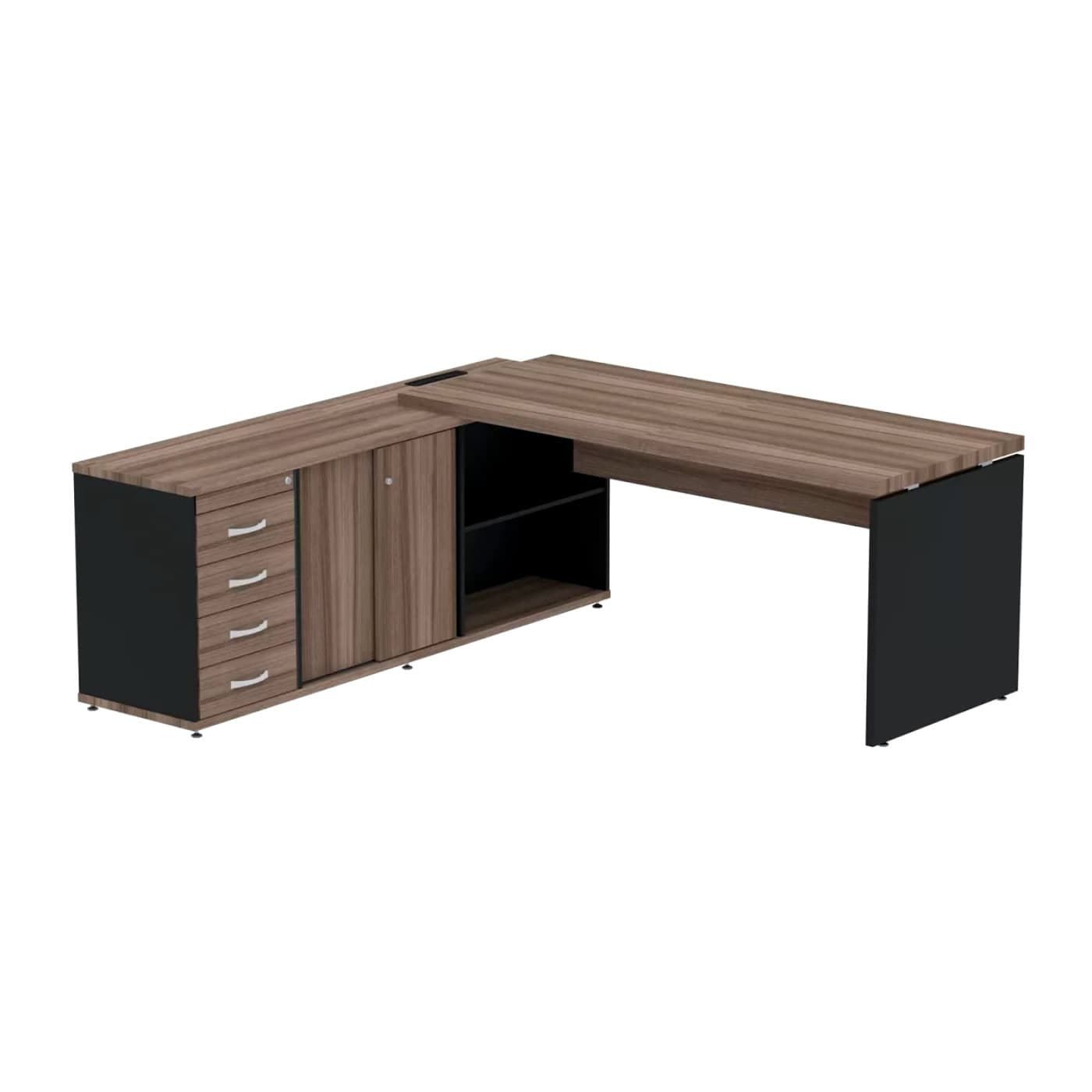 Mesa para Escritório em L Diretor 190x180cm Preto/Walnut