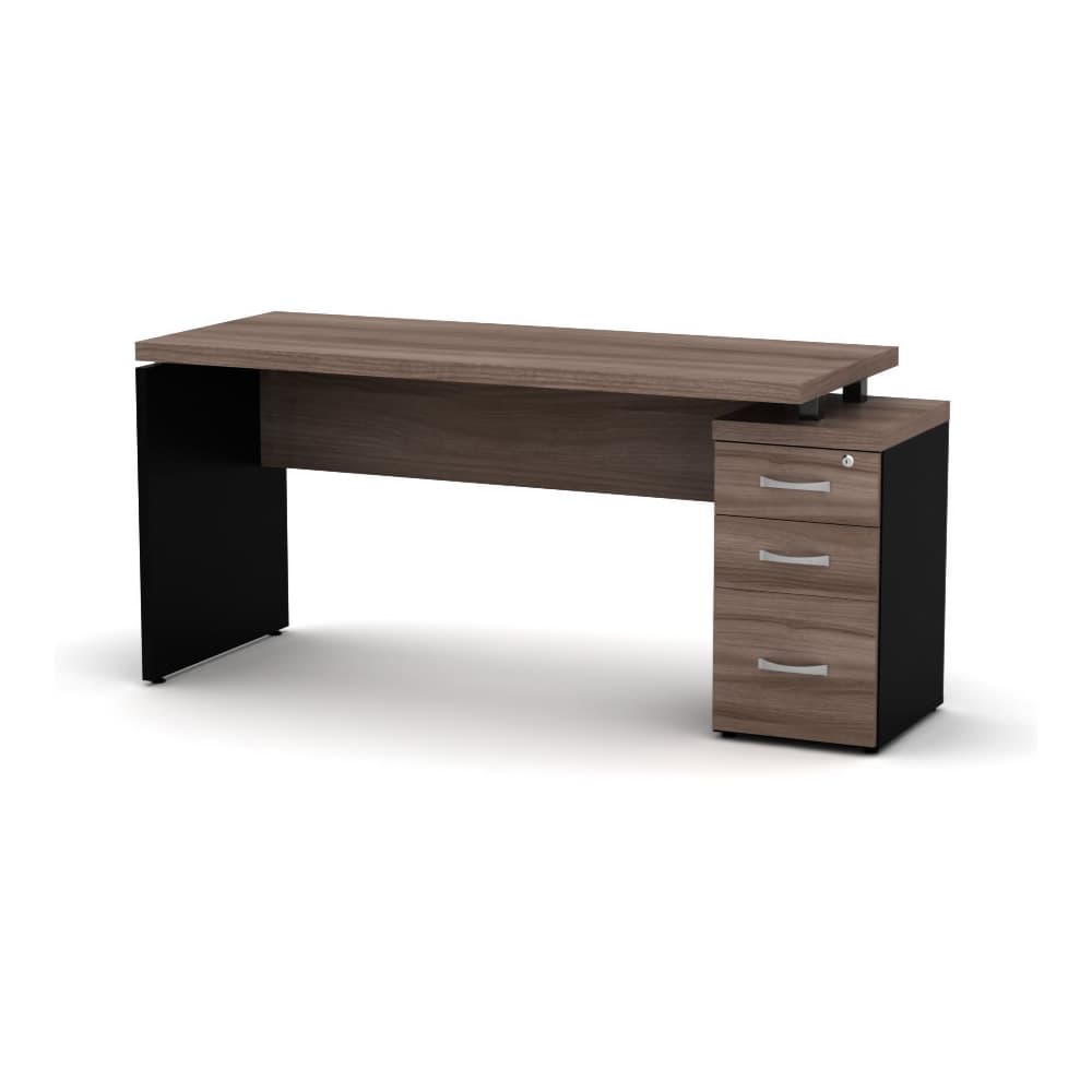 Mesa Reta Com Gaveteiro Pedestal 03 Gavetas Noce Naturale